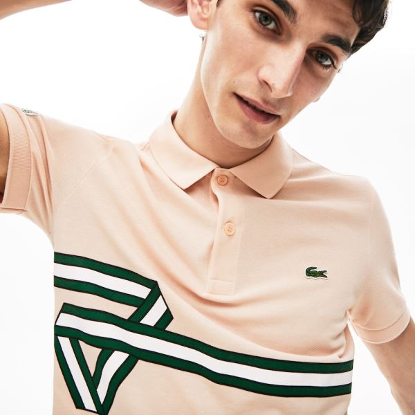 Lacoste Stripe Print Polo Shirt Pánské - Šortky Světle Růžové | CZ-h6etjo